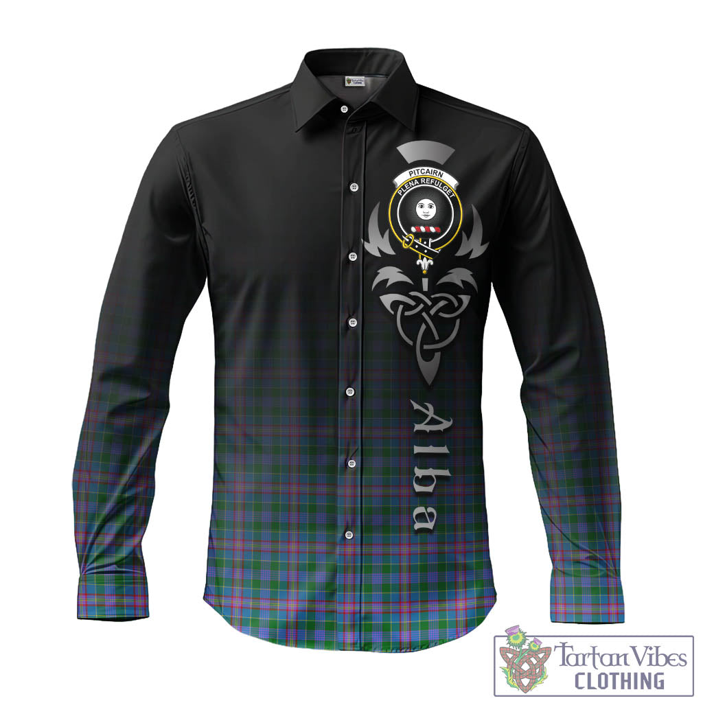 Pitcairn Tartan Long Sleeve Button Up Featuring Alba Gu Brath Family Crest Celtic Inspired - Tartan Vibes Clothing