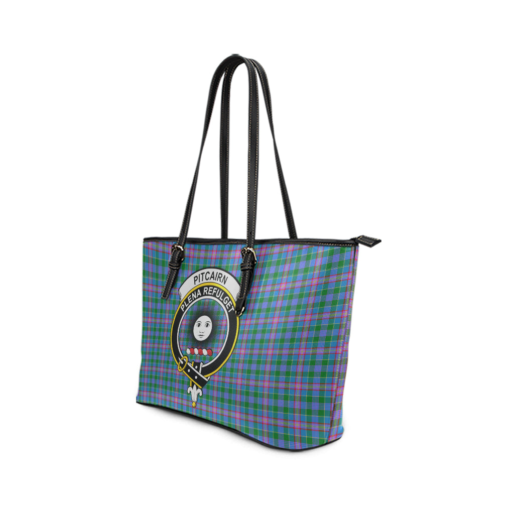 Pitcairn Tartan Leather Tote Bag with Family Crest - Tartan Vibes Clothing