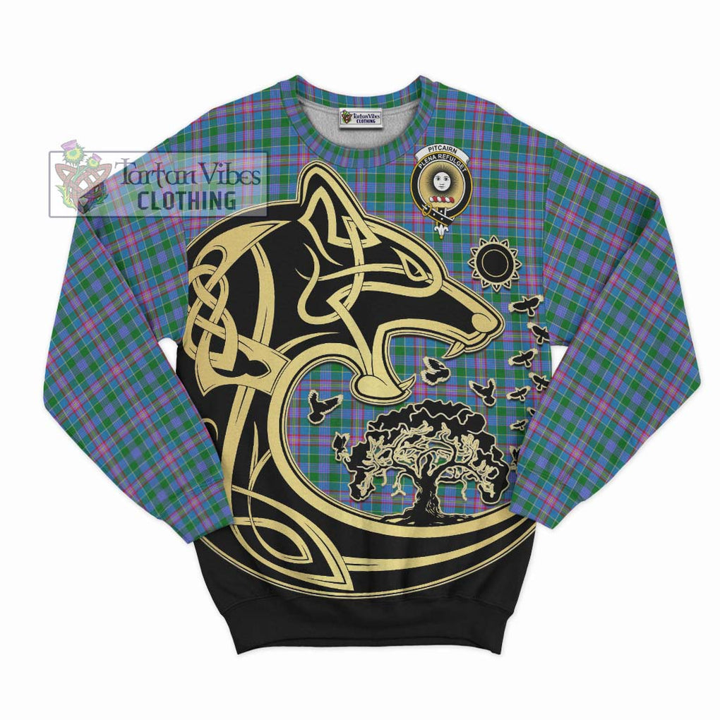 Pitcairn Tartan Sweatshirt with Family Crest Celtic Wolf Style - Tartan Vibes Clothing