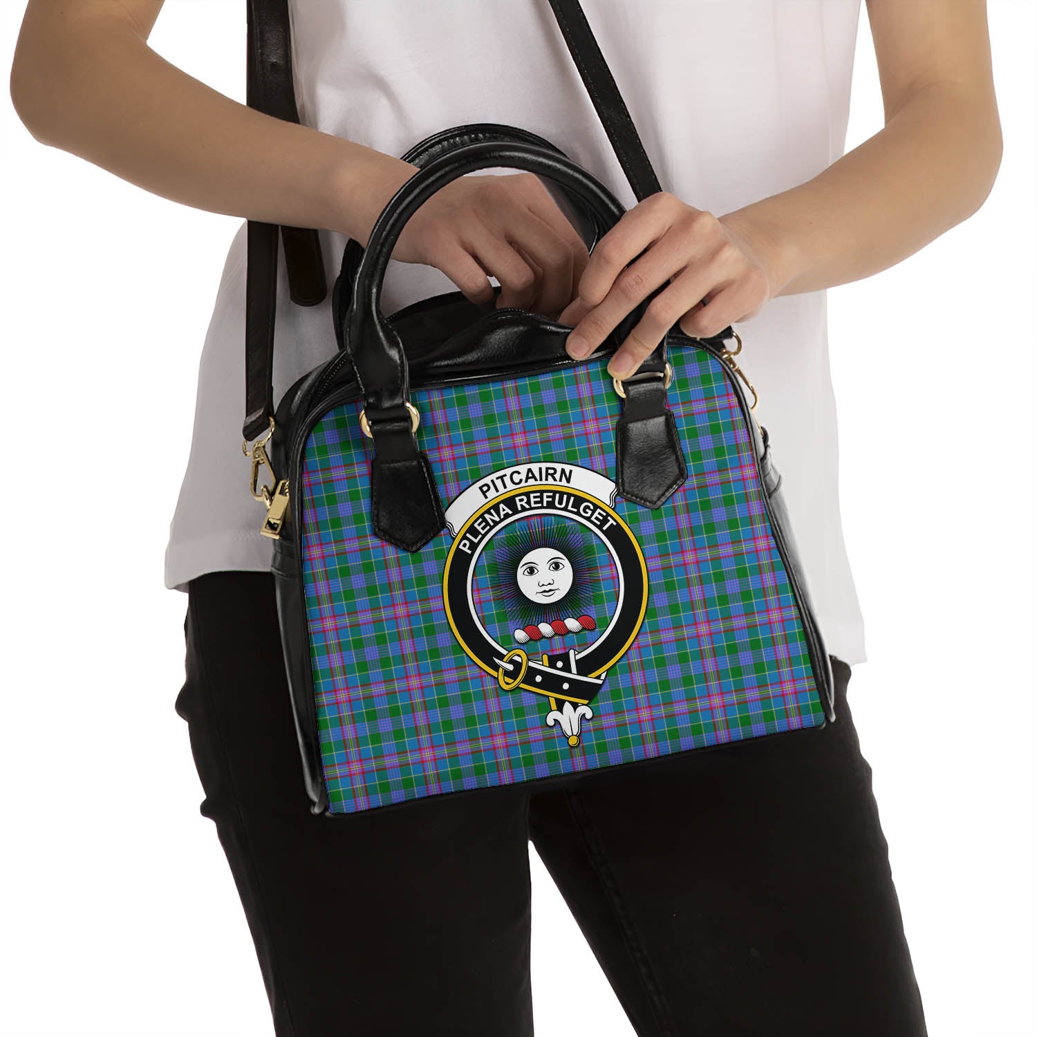 Pitcairn Tartan Shoulder Handbags with Family Crest - Tartan Vibes Clothing