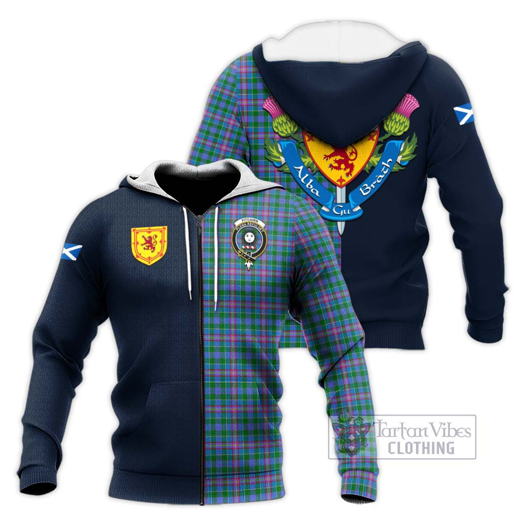 Pitcairn Tartan Knitted Hoodie Alba with Scottish Lion Royal Arm Half Style Unisex Knitted Zip Hoodie - Tartan Vibes Clothing
