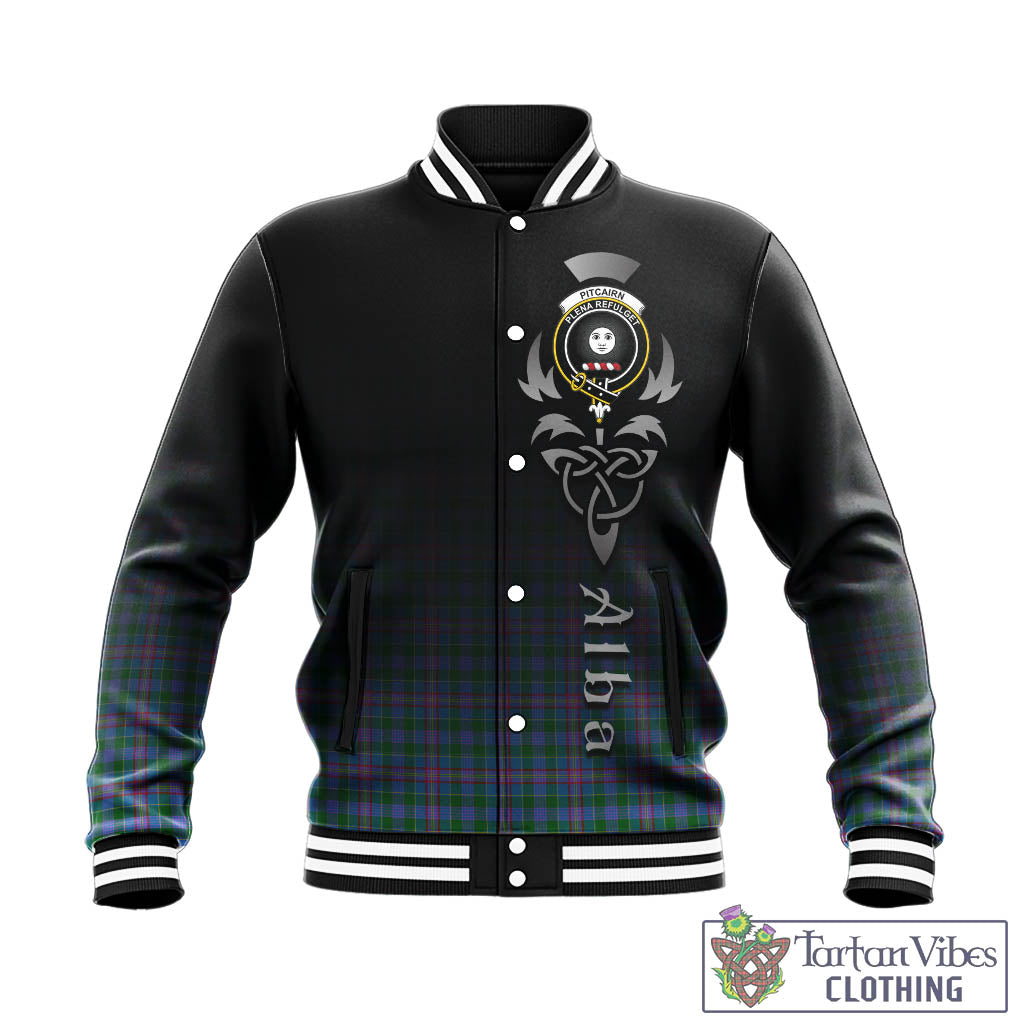 Pitcairn Tartan Baseball Jacket Featuring Alba Gu Brath Family Crest Celtic Inspired - Tartan Vibes Clothing