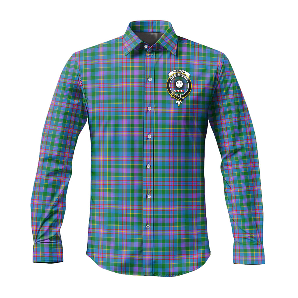 Pitcairn Tartan Long Sleeve Button Up Shirt with Family Crest Men's Shirt - Tartan Vibes Clothing