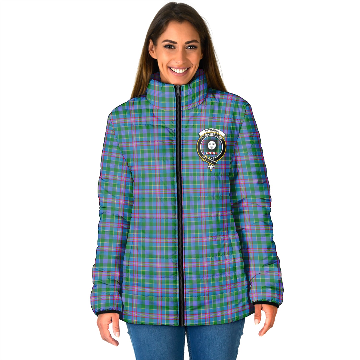Pitcairn Tartan Padded Jacket with Family Crest - Tartan Vibes Clothing