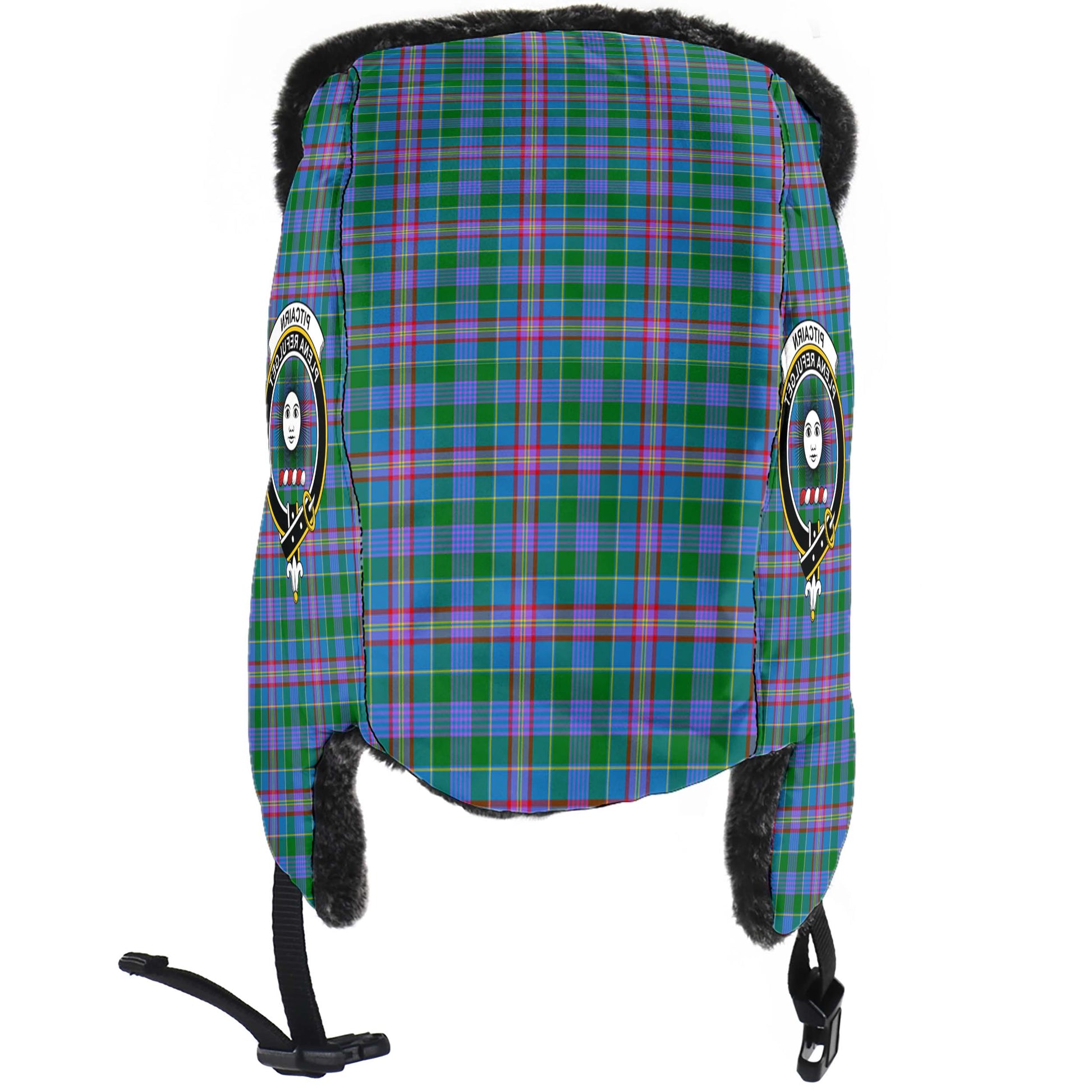 Pitcairn Hunting Tartan Winter Trapper Hat with Family Crest - Tartanvibesclothing