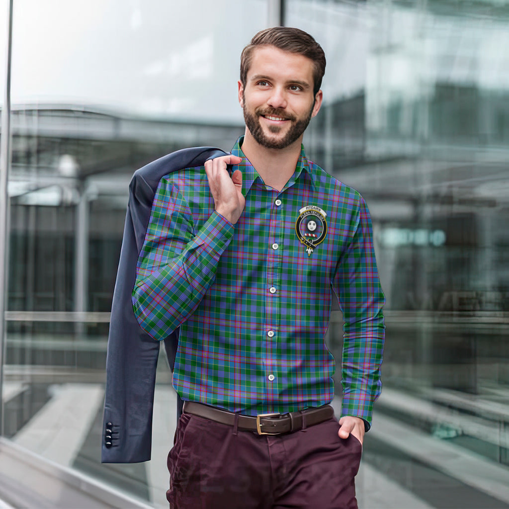 Pitcairn Tartan Long Sleeve Button Up Shirt with Family Crest - Tartan Vibes Clothing