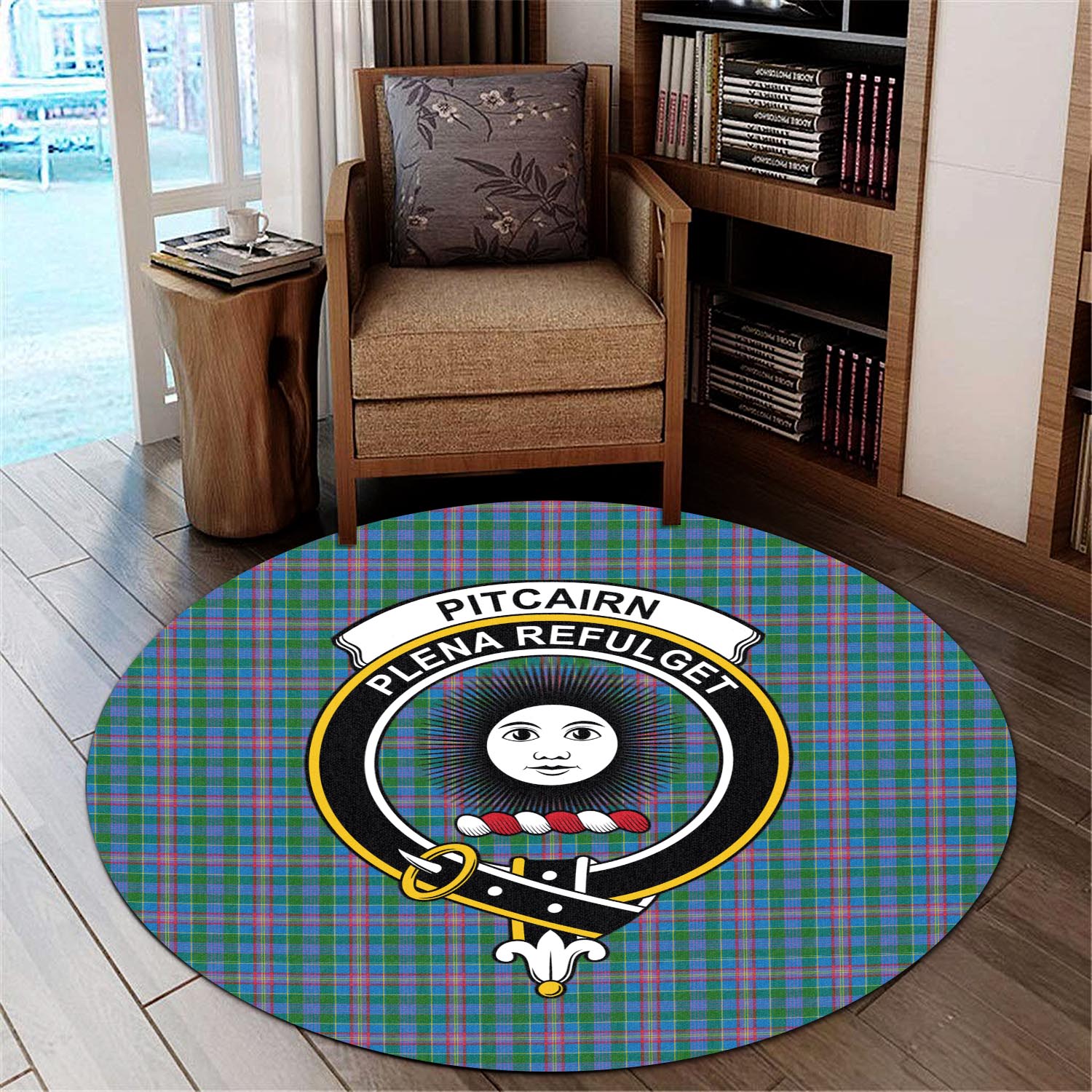 Pitcairn Tartan Round Rug with Family Crest - Tartan Vibes Clothing