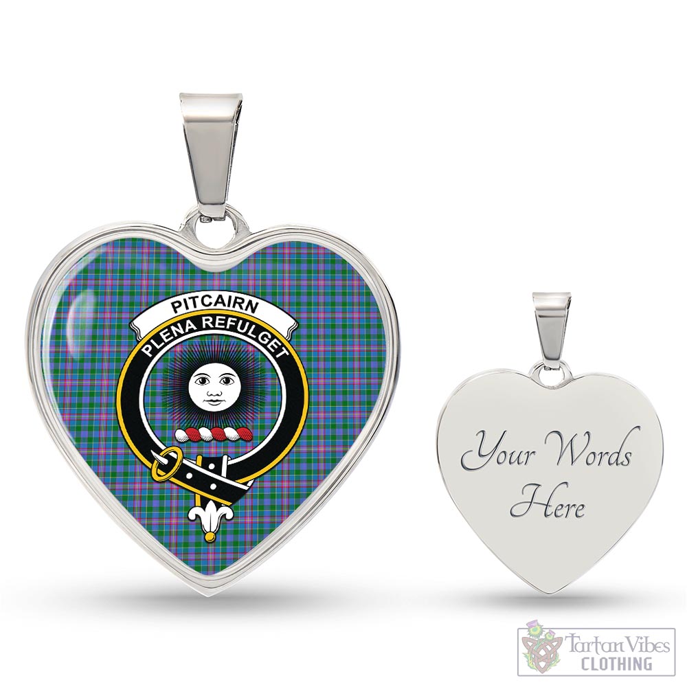 Pitcairn Tartan Heart Necklace with Family Crest Luxury Necklace (Silver) Yes - Tartan Vibes Clothing