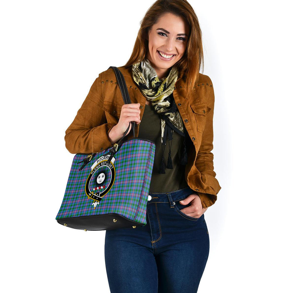 Pitcairn Tartan Leather Tote Bag with Family Crest - Tartan Vibes Clothing
