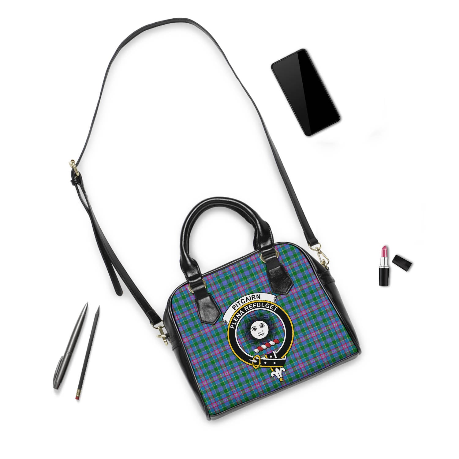 Pitcairn Tartan Shoulder Handbags with Family Crest - Tartan Vibes Clothing