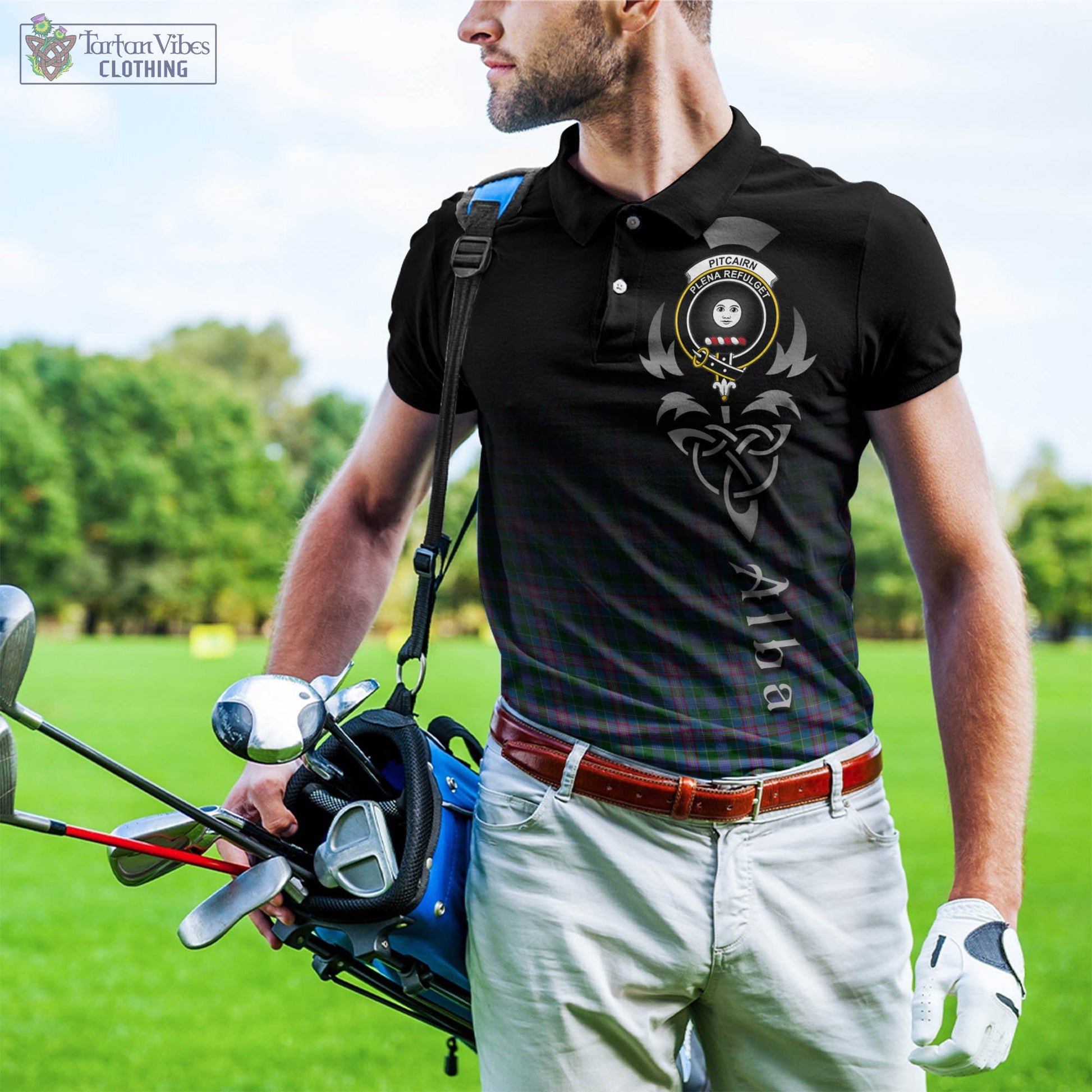 Pitcairn Tartan Polo Shirt Featuring Alba Gu Brath Family Crest Celtic Inspired - Tartan Vibes Clothing