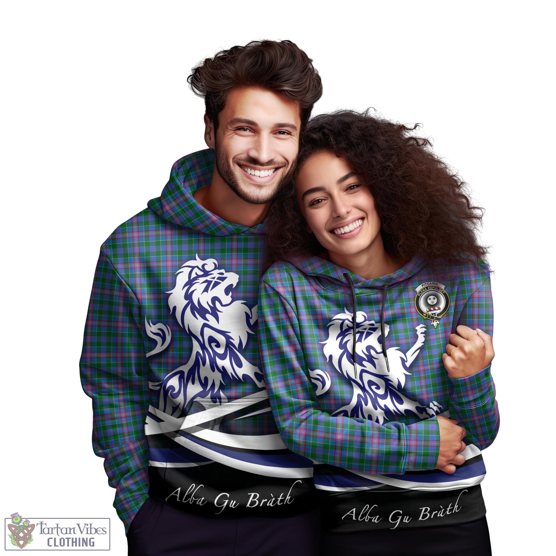 Pitcairn Tartan Hoodie with Alba Gu Brath Regal Lion Emblem - Tartan Vibes Clothing