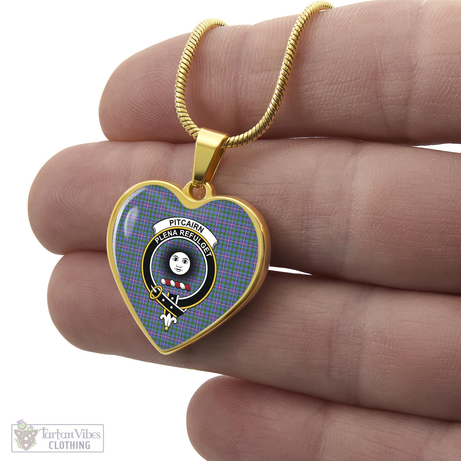 Pitcairn Tartan Heart Necklace with Family Crest - Tartan Vibes Clothing
