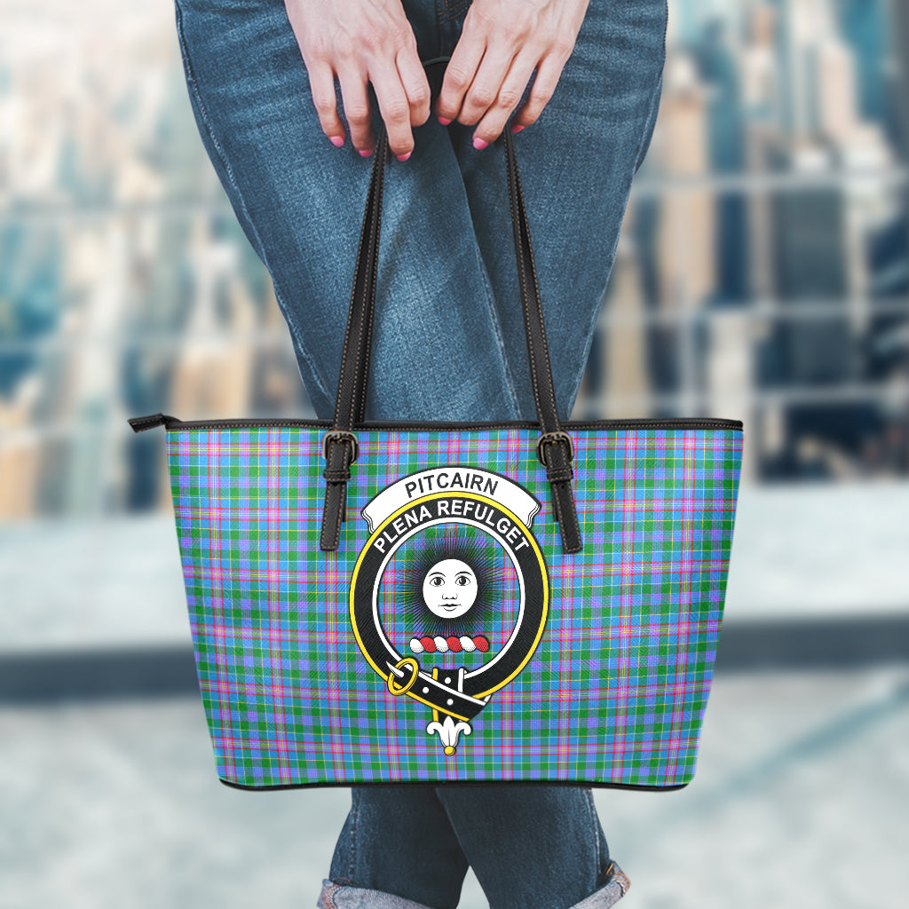 Pitcairn Tartan Leather Tote Bag with Family Crest - Tartan Vibes Clothing