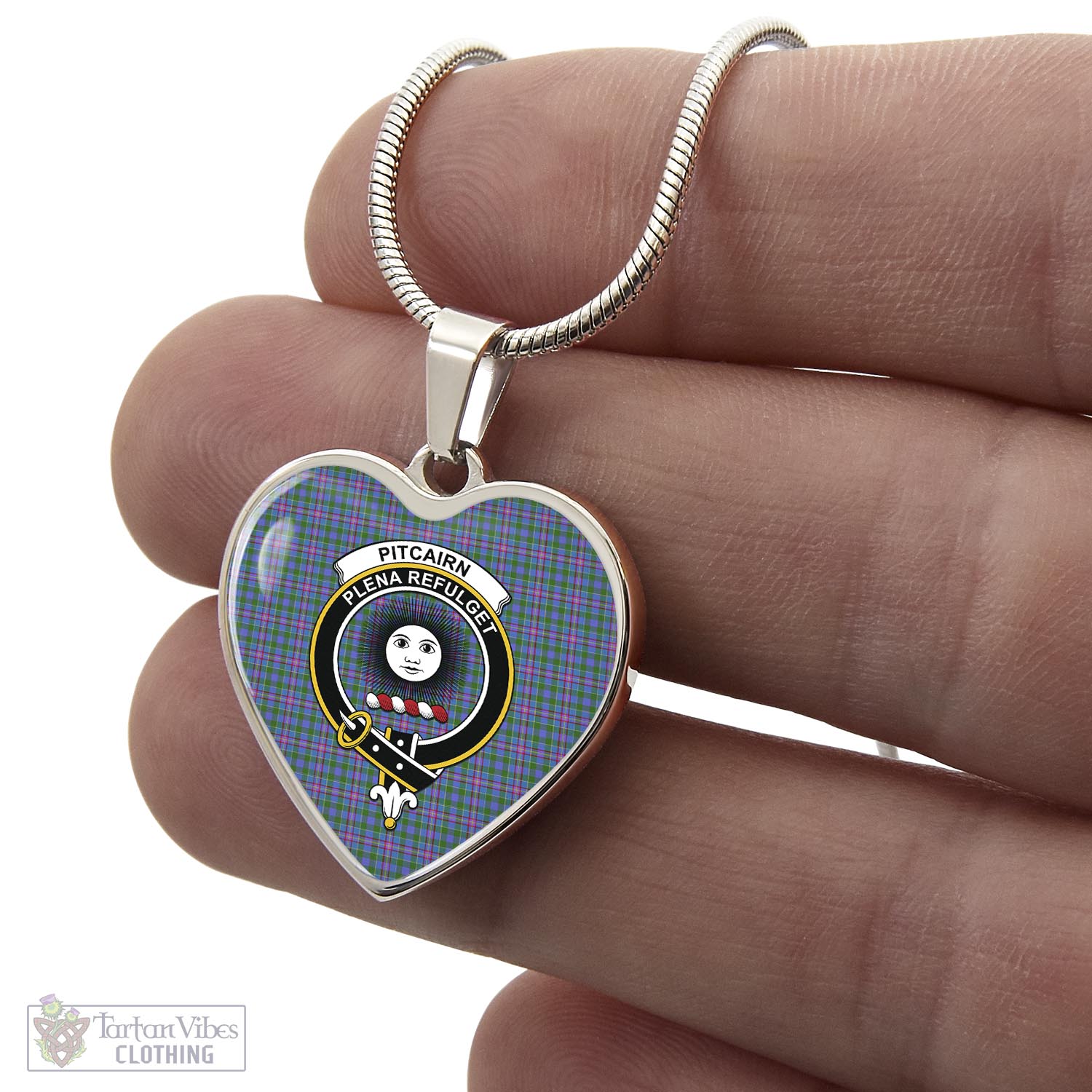 Pitcairn Tartan Heart Necklace with Family Crest - Tartan Vibes Clothing
