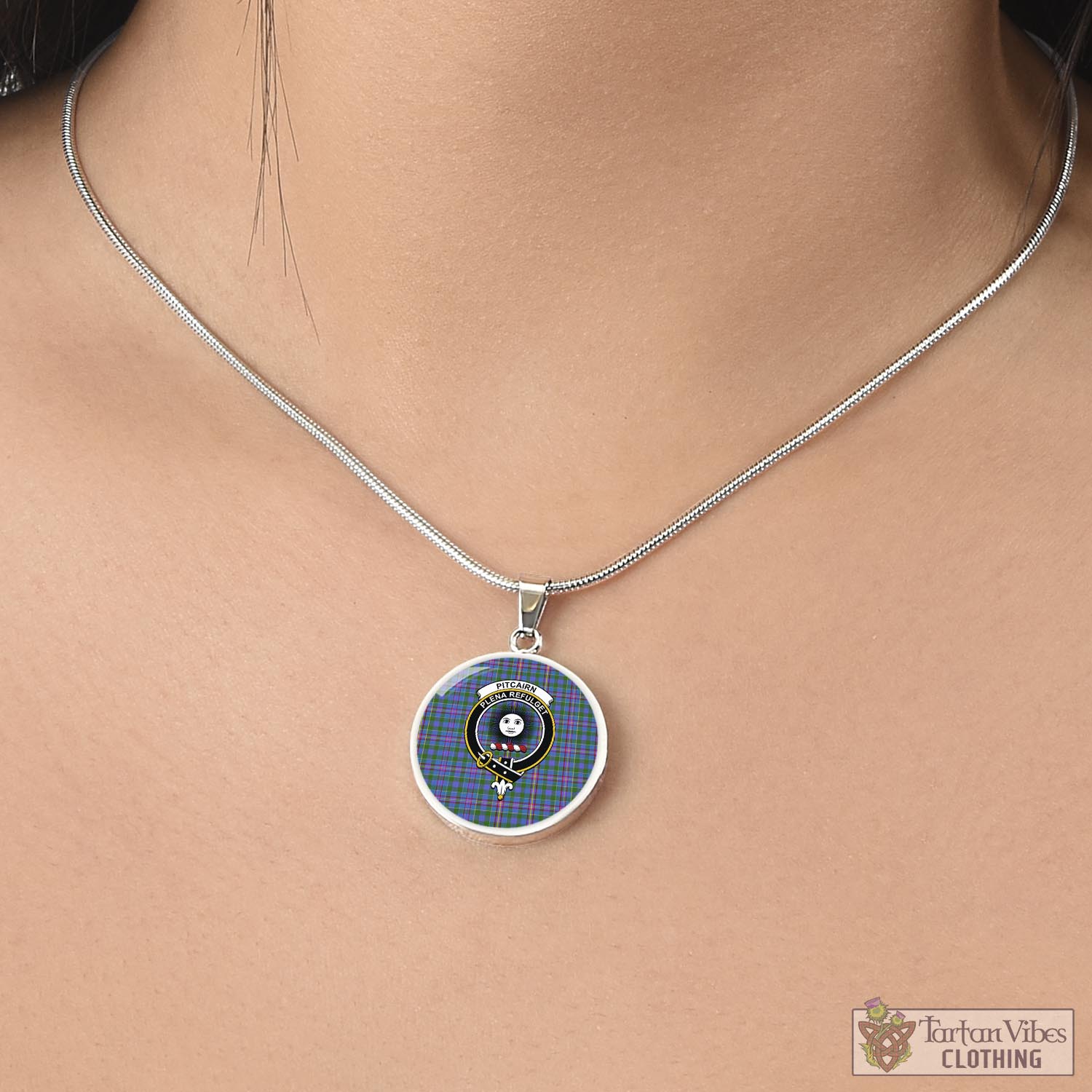 Pitcairn Tartan Circle Necklace with Family Crest - Tartan Vibes Clothing