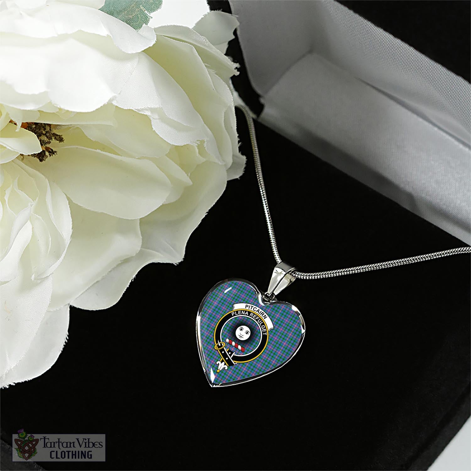 Pitcairn Tartan Heart Necklace with Family Crest - Tartan Vibes Clothing