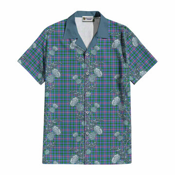 Pitcairn Tartan Cotton Hawaiian Shirt Seamless Scottish Thistle Flowers