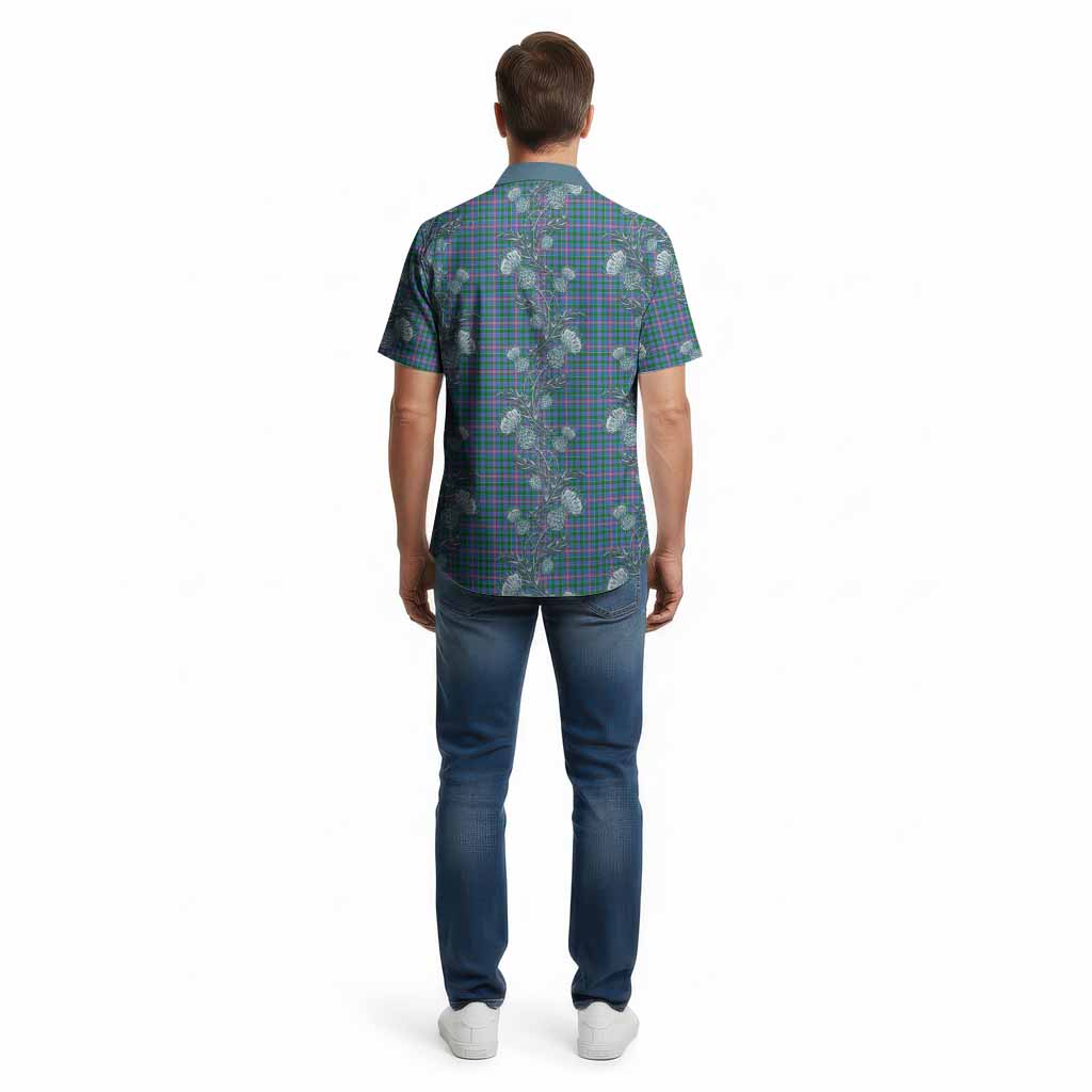 Pitcairn Tartan Cotton Hawaiian Shirt Seamless Scottish Thistle Flowers