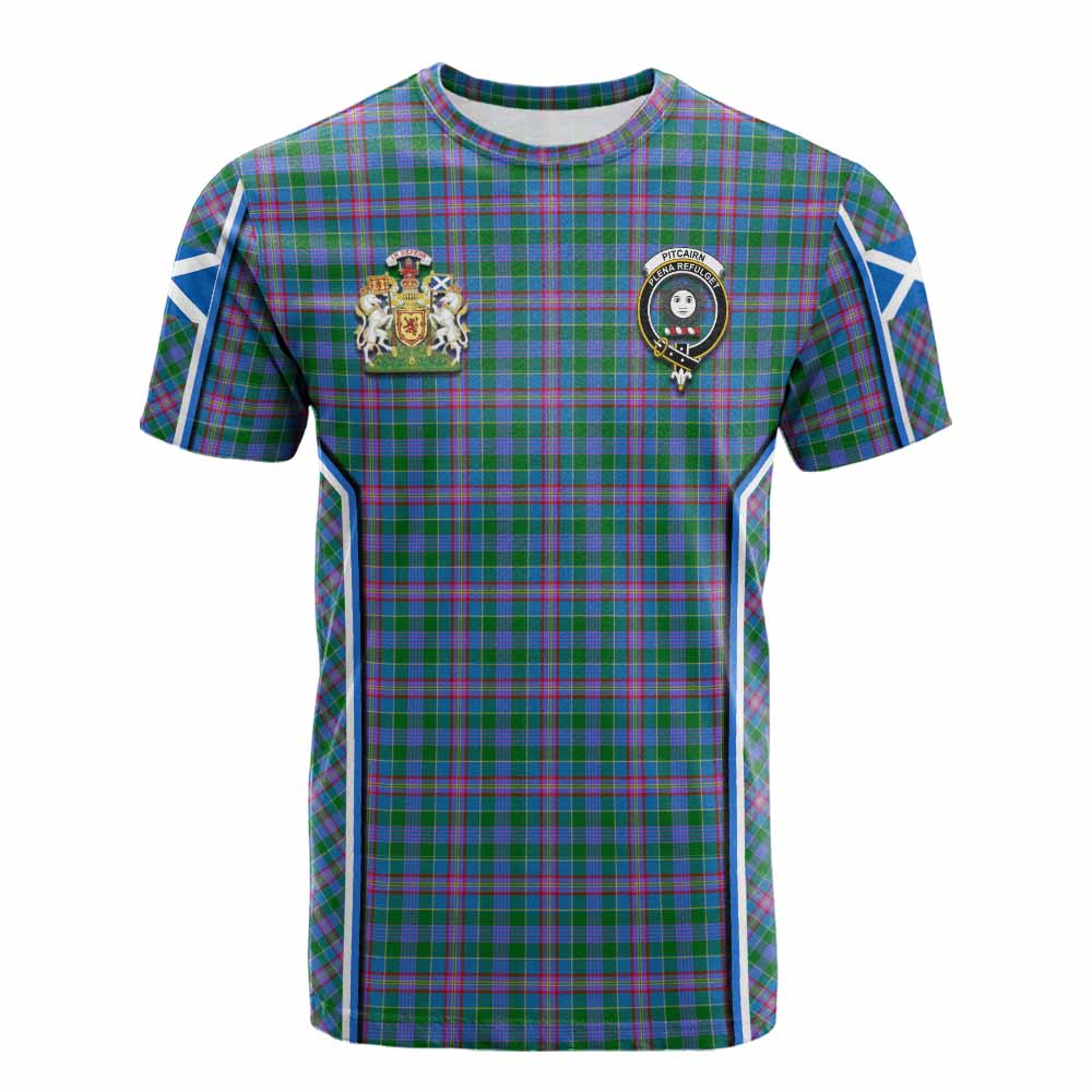 Pitcairn Tartan Crest Cotton T-shirt Scotland Coat of Arm Flag Style - Tartan Vibes Clothing