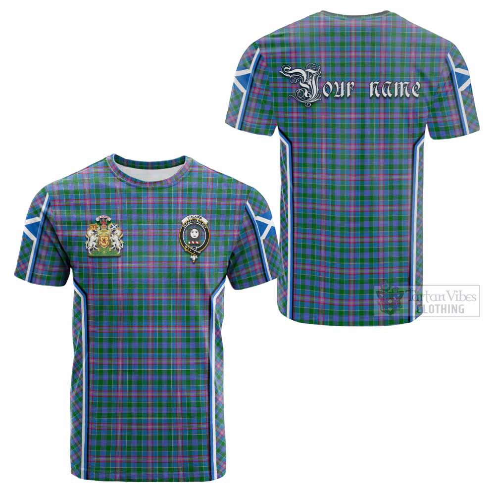 Pitcairn Tartan Crest Cotton T-shirt Scotland Coat of Arm Flag Style - Tartan Vibes Clothing