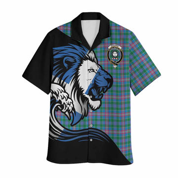 Pitcairn Tartan Crest Hawaiian Shirt Scottish Golden Lions Wave Flow