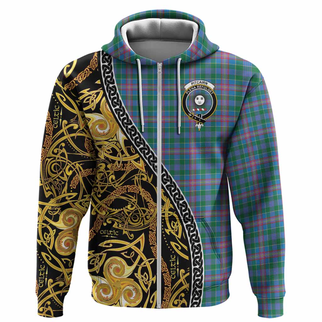 Pitcairn Tartan Crest Hoodie Celtic Knot and Triple Trickle Spiral Symbols