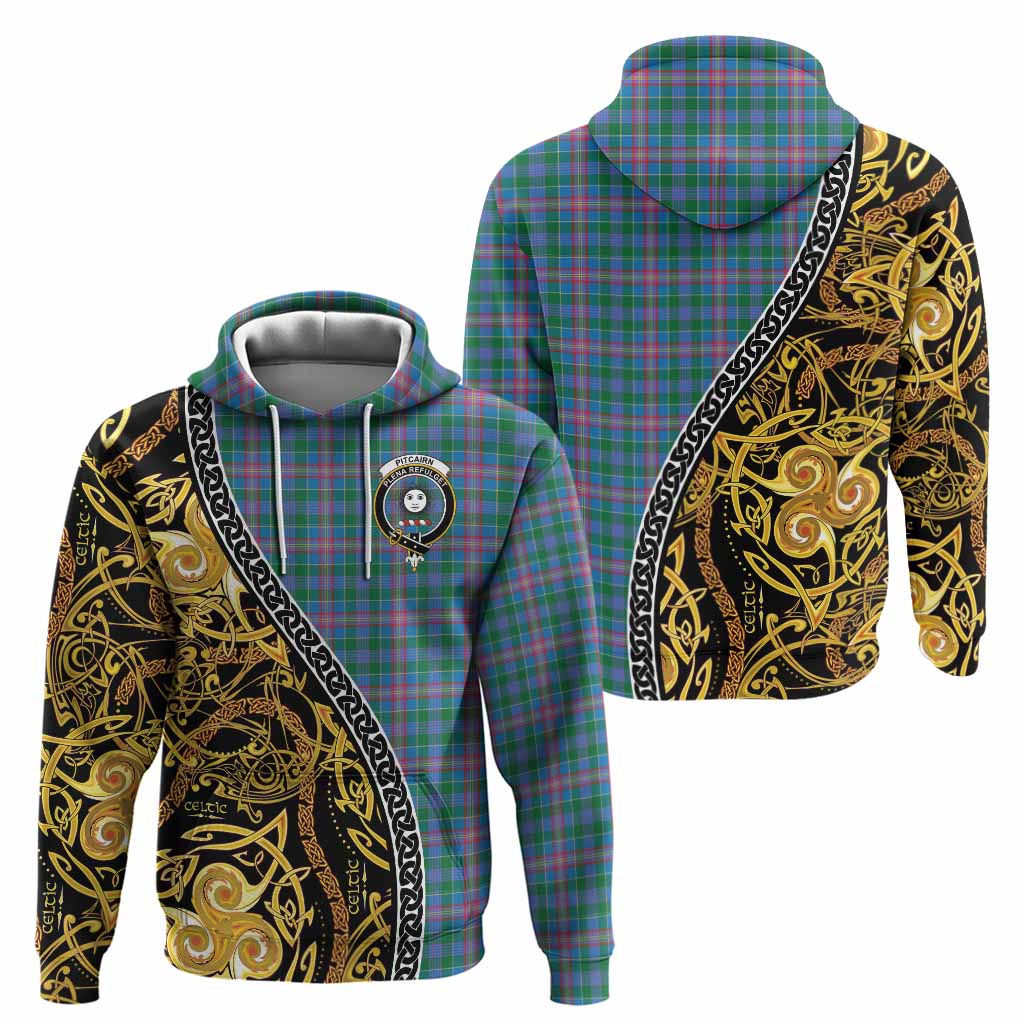 Pitcairn Tartan Crest Hoodie Celtic Knot and Triple Trickle Spiral Symbols