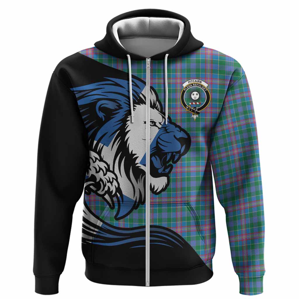 Pitcairn Tartan Crest Hoodie Scottish Golden Lions Wave Flow