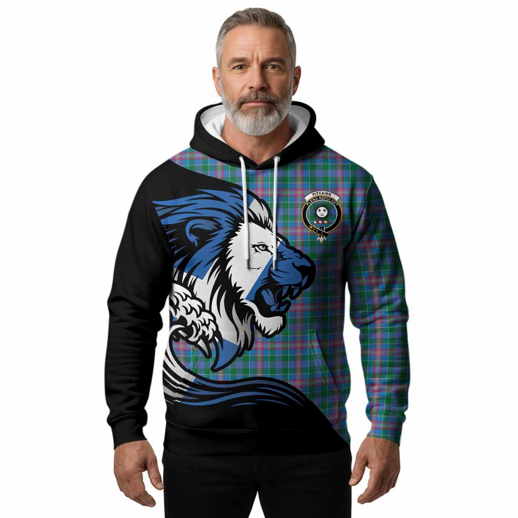 Pitcairn Tartan Crest Hoodie Scottish Golden Lions Wave Flow