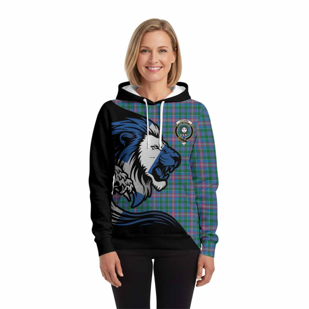Pitcairn Tartan Crest Hoodie Scottish Golden Lions Wave Flow