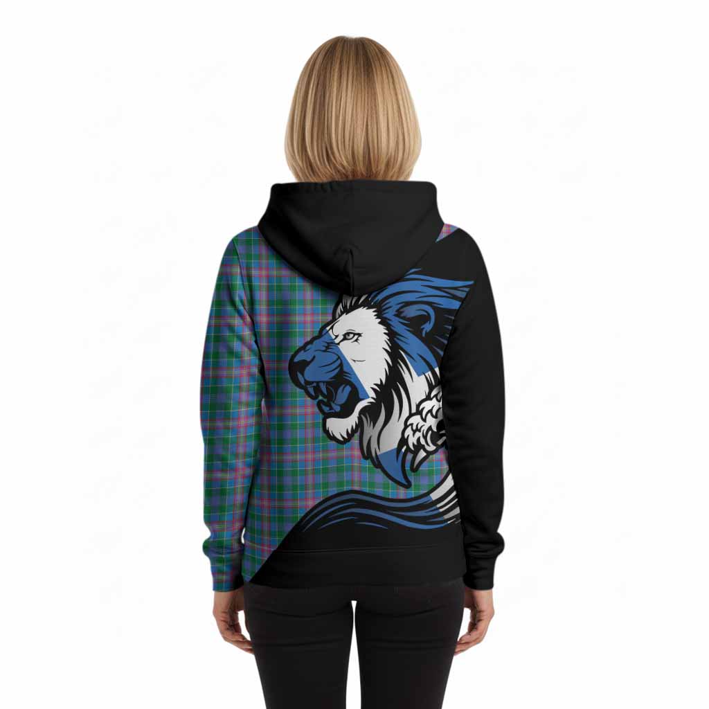 Pitcairn Tartan Crest Hoodie Scottish Golden Lions Wave Flow