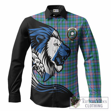 Pitcairn Tartan Crest Long Sleeve Button Shirts Scottish Golden Lions Wave Flow