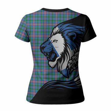 Pitcairn Tartan Crest Women T shirt Scottish Golden Lions Wave Flow