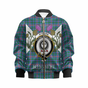 Pitcairn Tartan Family Crest Kid Bomber Jacket Scottish Burns Night Thistle Floral