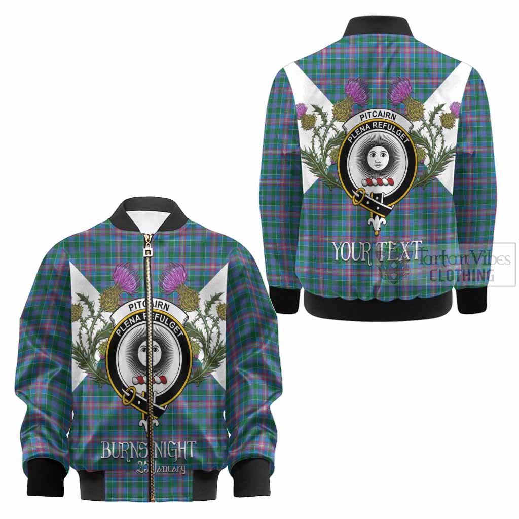 Pitcairn Tartan Family Crest Kid Bomber Jacket Scottish Burns Night Thistle Floral