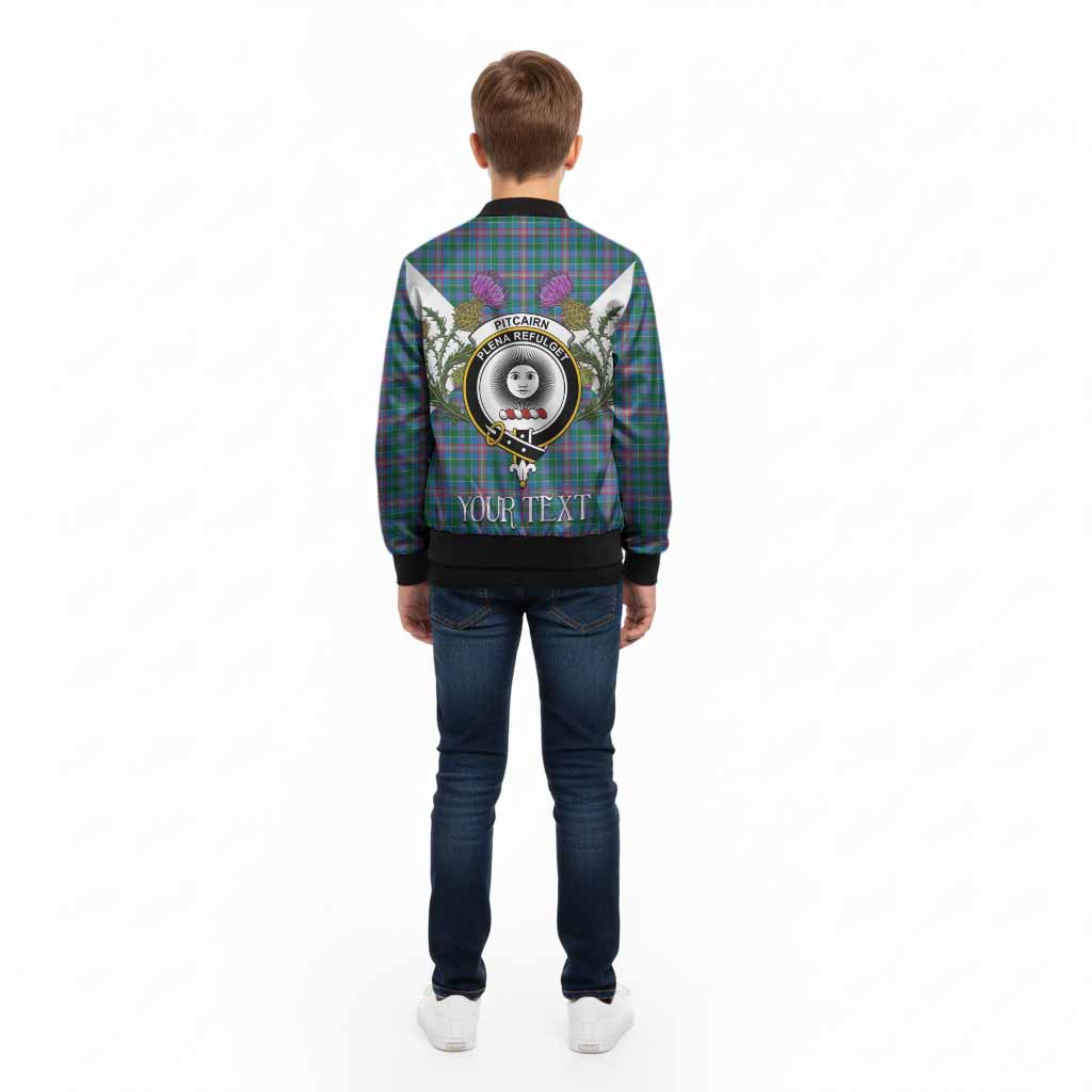Pitcairn Tartan Family Crest Kid Bomber Jacket Scottish Burns Night Thistle Floral