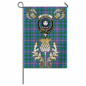 Pitcairn Tartan Garden Flag with Golden Regal Scottish Thistle Emblem - Tartan Vibes Clothing