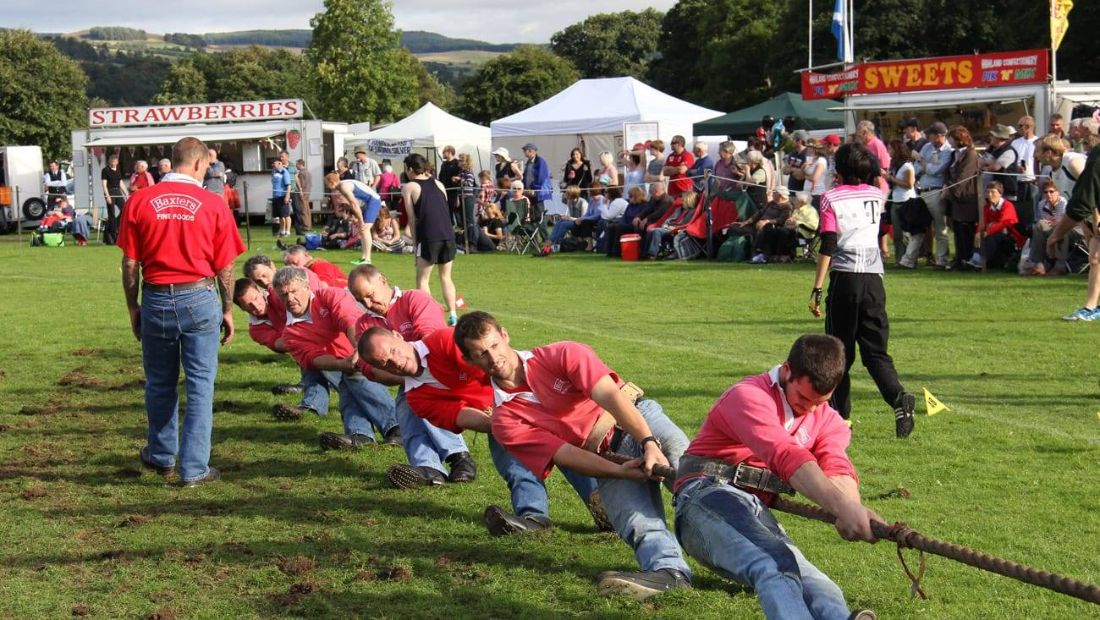 Pitlochry Highland Games tug of war competition in Scotland
