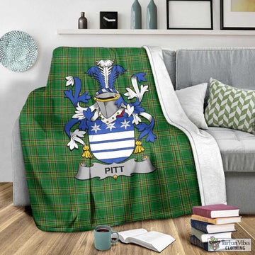 Tartan Vibes Clothing Pitt Irish Clan Tartan Blanket with Coat of Arms