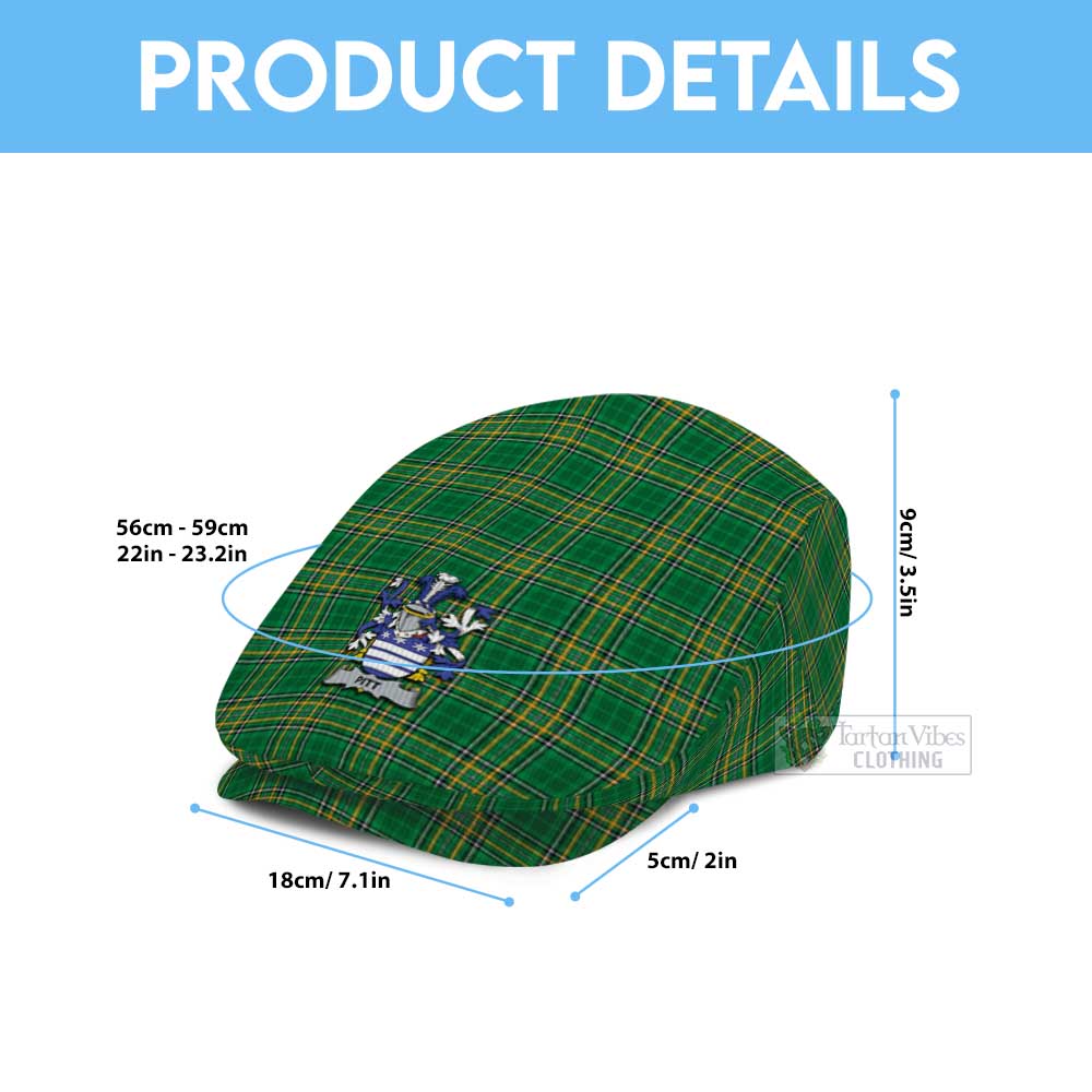 Pitt Irish Clan Tartan Jeff Cap, Tartan Flat Cap with Coat of Arm - Tartan Vibes Clothing