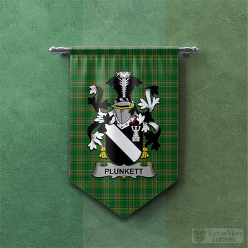Plunkett Irish Clan Tartan Gonfalon, Tartan Banner with Coat of Arms