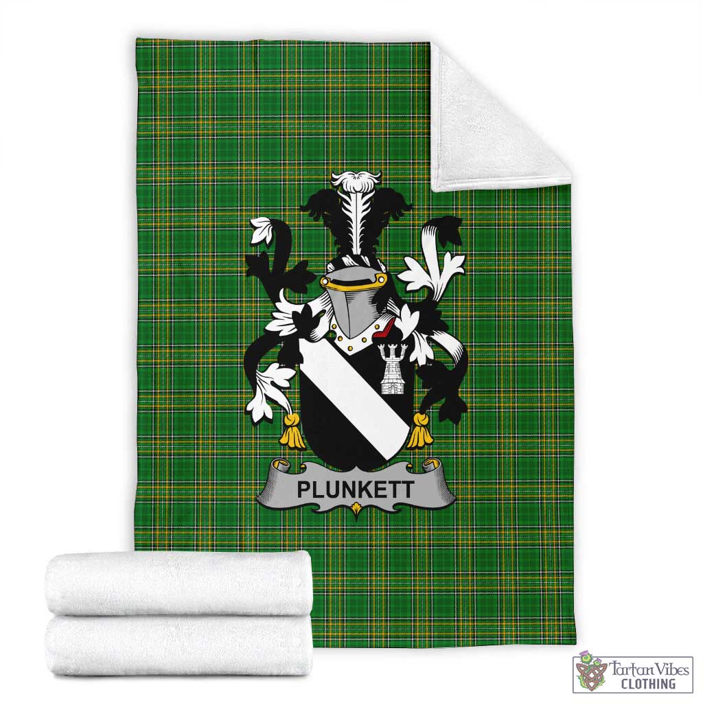 Plunkett Irish Clan Tartan Blanket with Coat of Arms X-Large 59 x 79 inches 150 x 200 cm - Tartan Vibes Clothing
