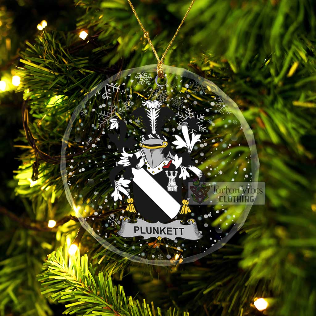 Plunkett Irish Clan Christmas Glass Ornament with Coat of Arms Transparent Glass Circle - 2D-tartanvibesclothing