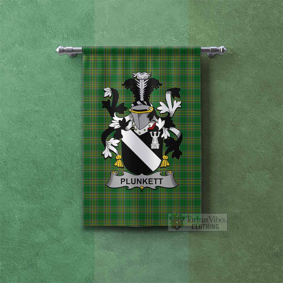 Tartan Vibes Clothing Plunkett Irish Clan Tartan Gonfalon, Tartan Banner with Coat of Arms