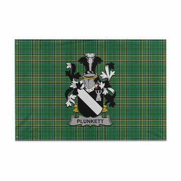 Plunkett Irish Clan Tartan House Flag with Coat of Arms