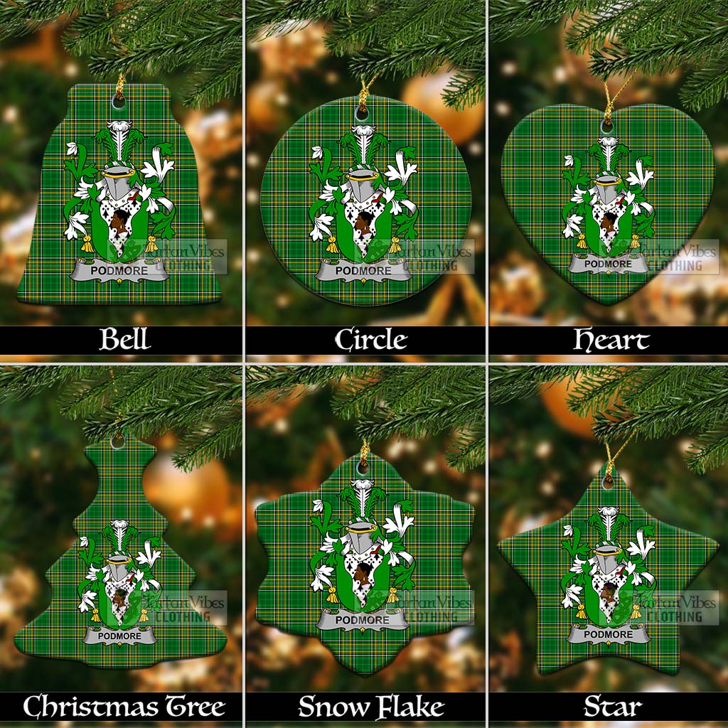 Tartan Vibes Clothing Podmore Irish Clan Tartan Christmas Ceramic Ornament with Coat of Arms