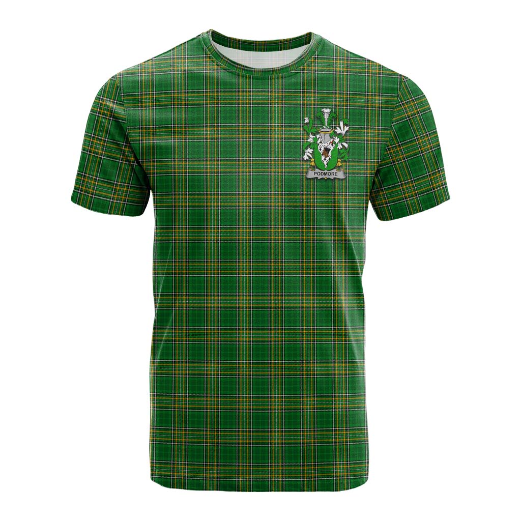 Tartan Vibes Clothing Podmore Irish Clan Tartan Cotton T-shirt with Coat of Arms