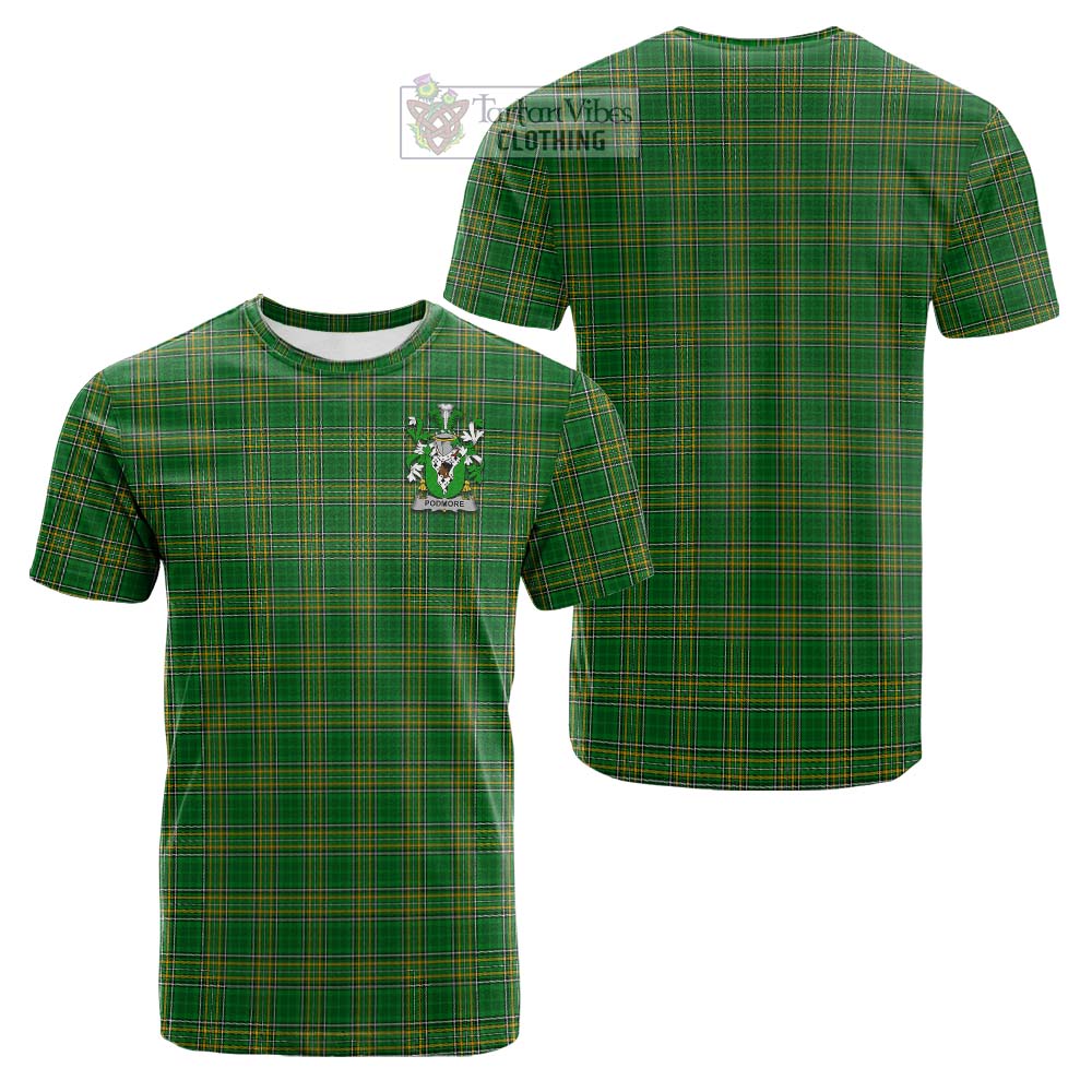 Tartan Vibes Clothing Podmore Irish Clan Tartan Cotton T-shirt with Coat of Arms