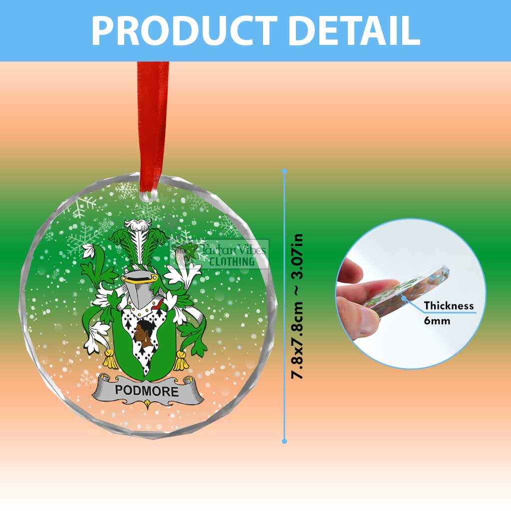 Tartan Vibes Clothing Podmore Irish Clan Christmas Glass Ornament with Coat of Arms